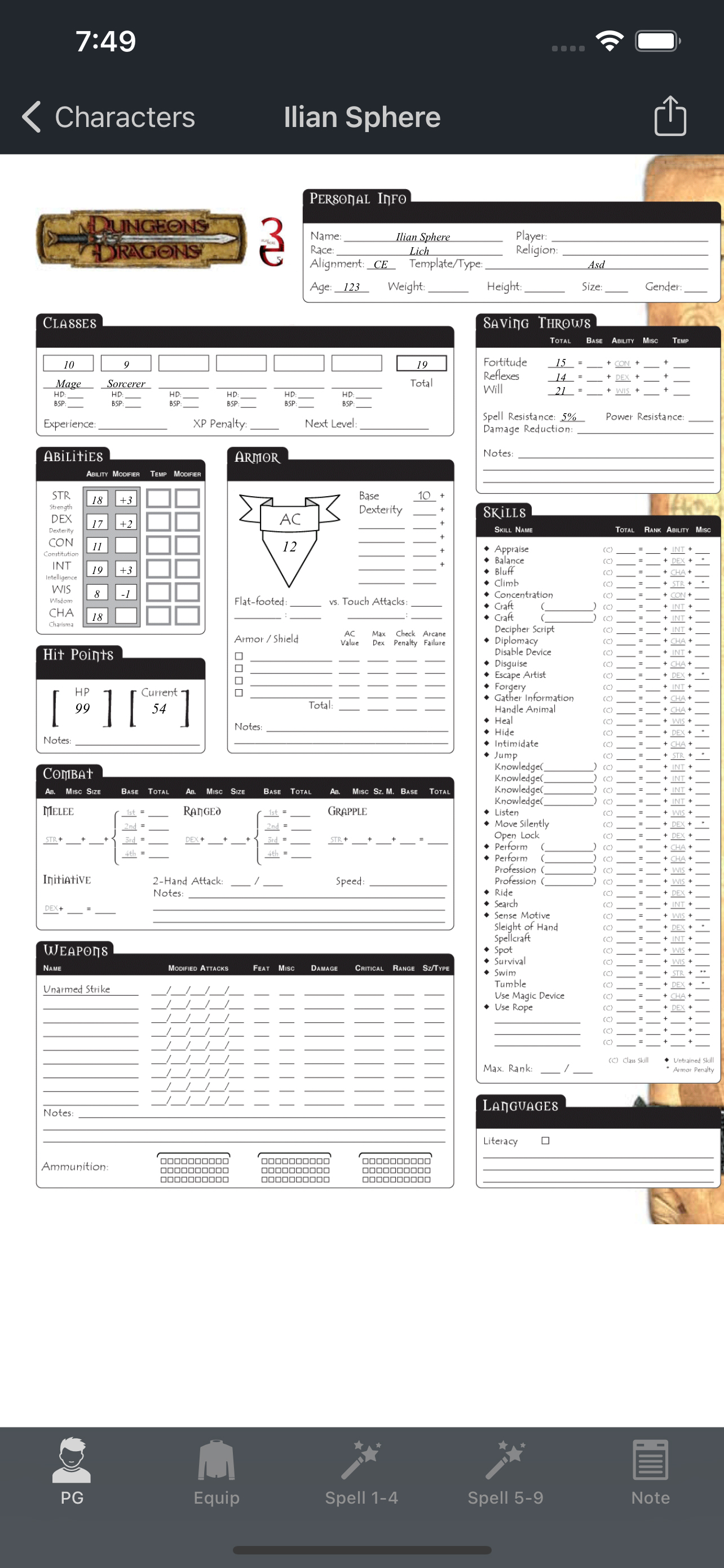 Dungeons & Dragons 3.5 Edition | Real Sheet Collection